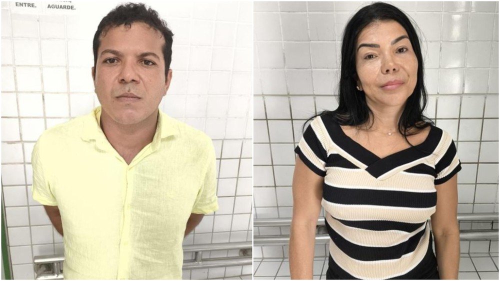 Fernando Kennedy de Oliveira Silva, de 32 anos, e Claudineia de Menezes Oliveira, de 43 anos, foram presos por morte de mulher em casa de massagem em Fortaleza. — Foto: Reprodução