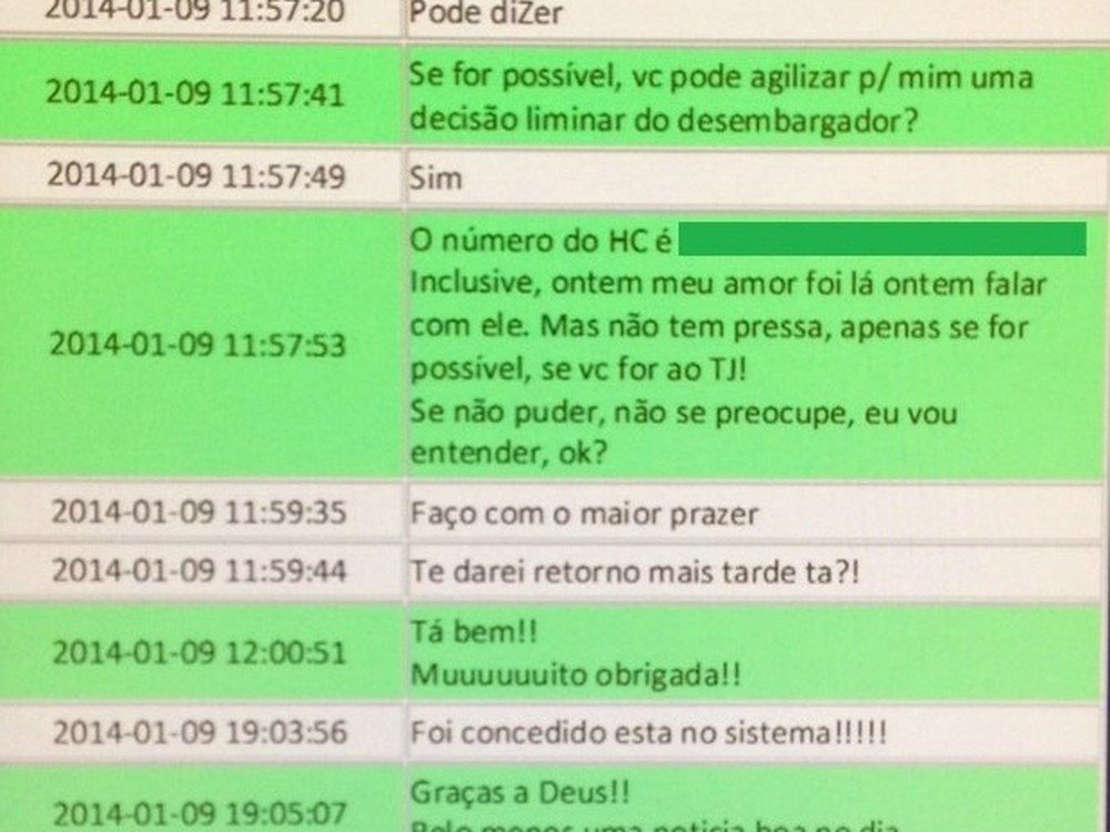 Mensagem trocadas em aplicativo de celular revelam negociação para obter habeas corpus para criminosos mediante pagamento de até R$ 150 mil — Foto: PF/Reprodução