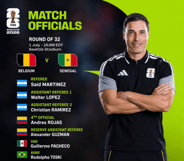 Toski volta a ser AVAR, agora no jogo entre Bélgica e SenegalCréditos: Divulgação FIFA
